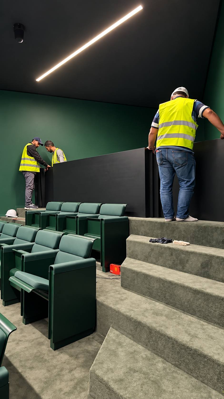 Installation des fauteuils dans l'auditorium