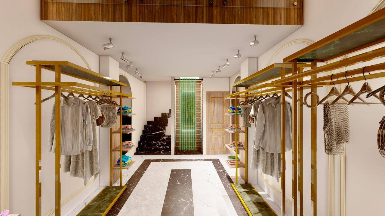 Rendu 3D de l’allée centrale de la boutique